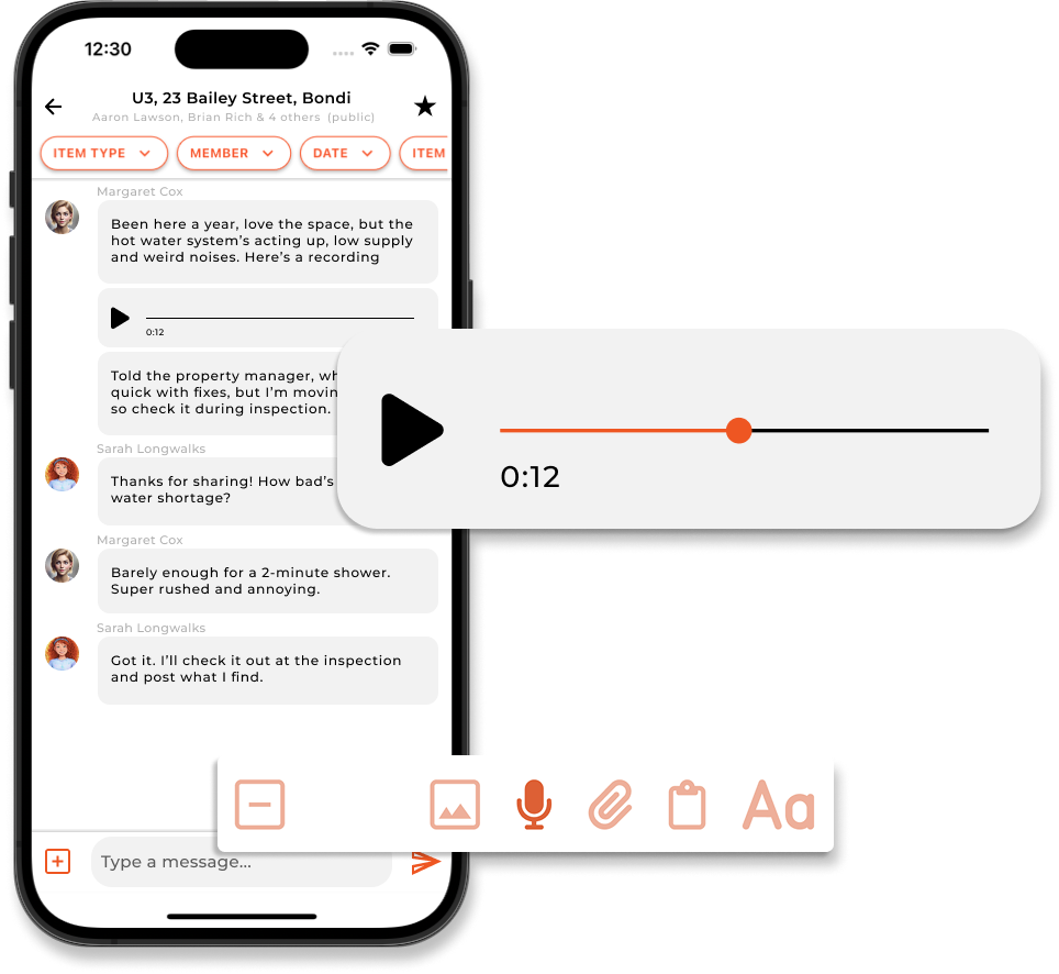 Audio upload interface with play and record controls