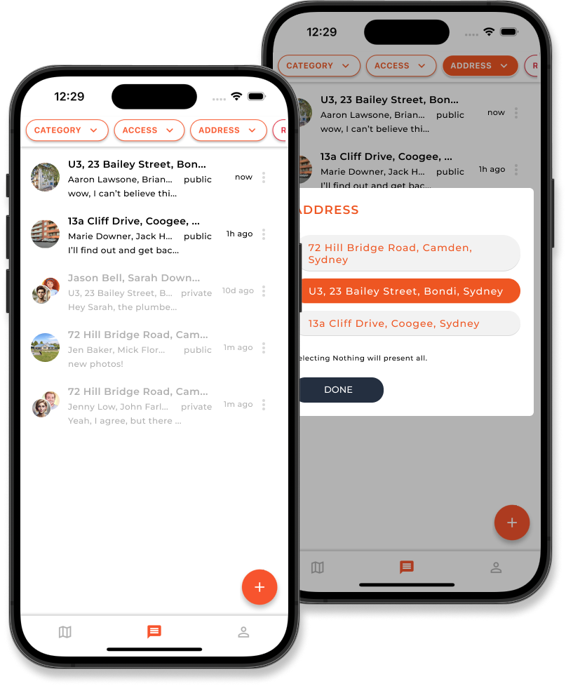 Chat list screen with filters and categories