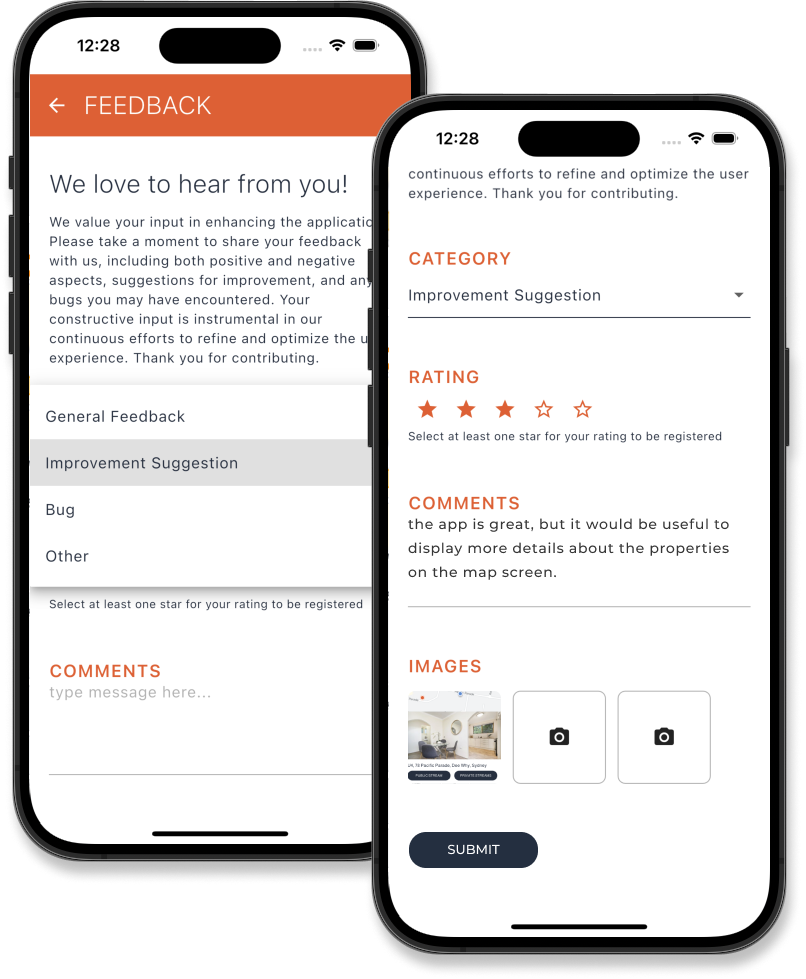 User feedback form with text input and submit button