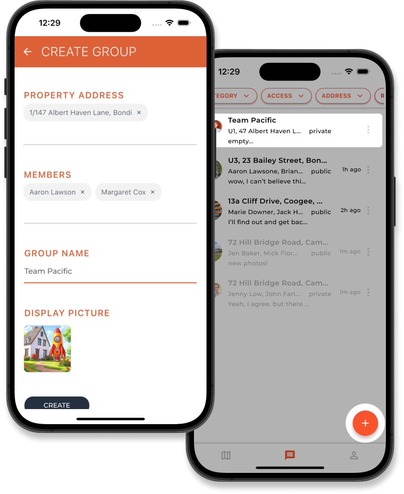 Creating a new group chat on mobile screen