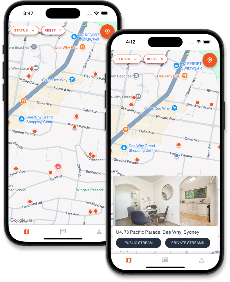 Map with property marker and location pin